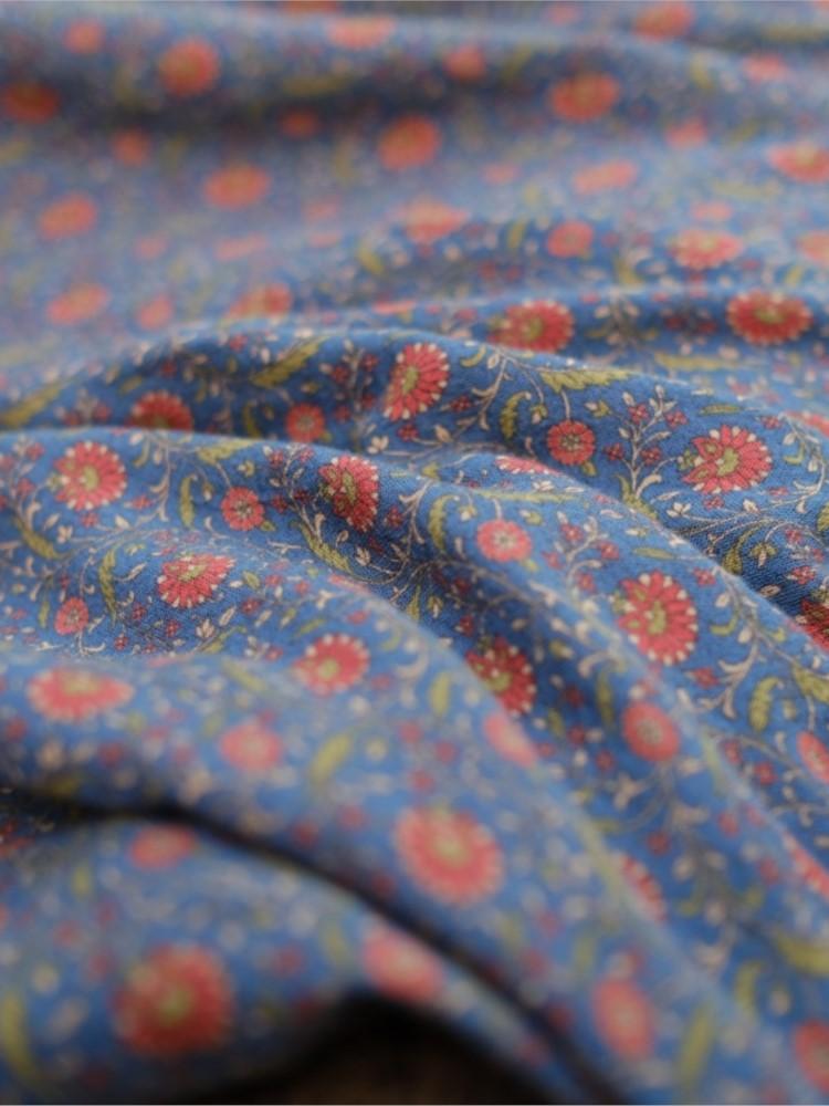 Johnature ქალთა ვინტაჟური ლურჯი ყვავილების კაბა ბამბის რბილი გრძელმკლავიანი კაბა საგაზაფხულო ჩინური სტილის ღილაკიანი ქალის კაბა