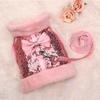 Bling Sequines Dog Harness and Leash Set Warm Fur Winter Dogs Vest Harness For Small Medium Dogs Cats With Cute Bowtie Pink