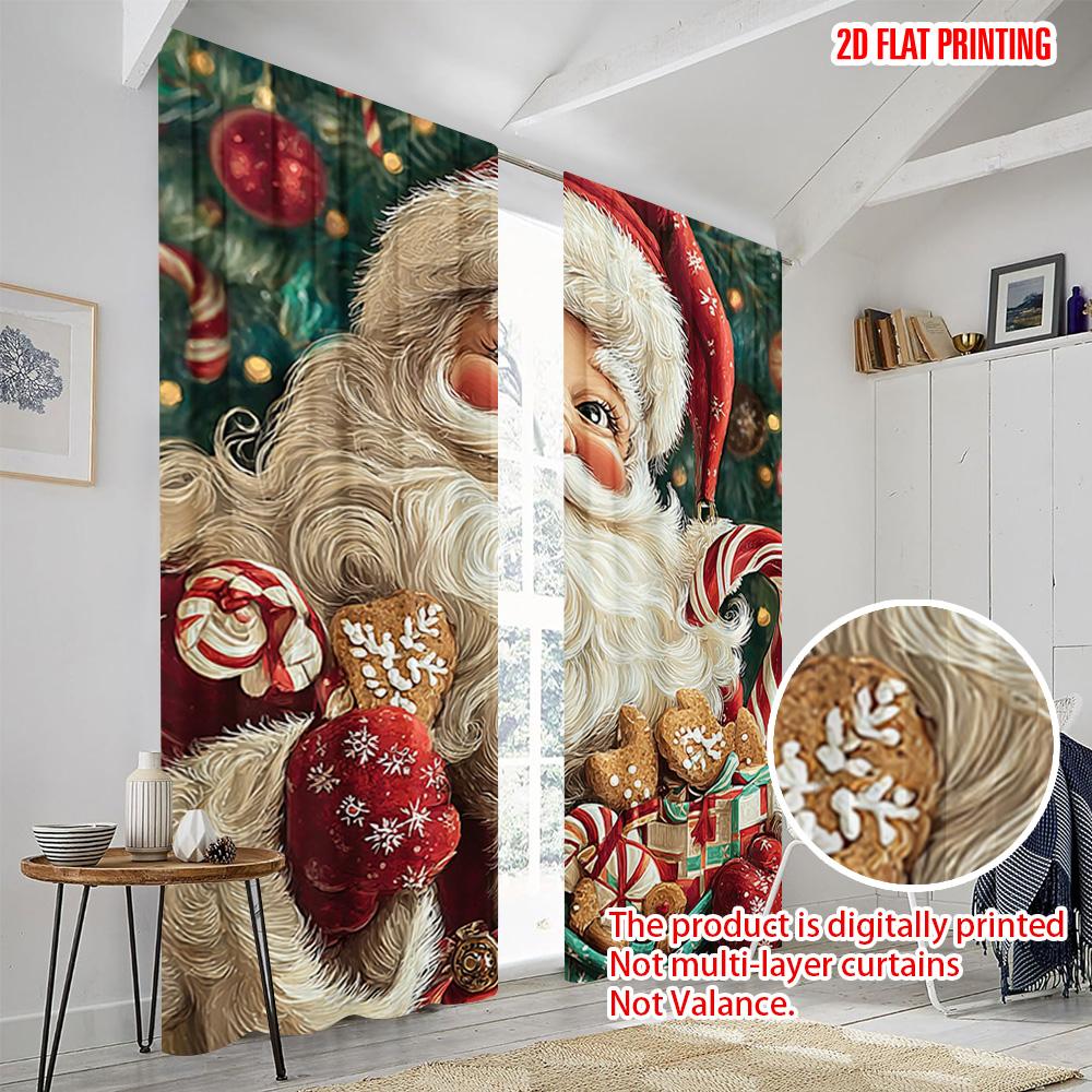2pcs,2D Plane Printing Popular Curtains Vibrant Santa Claus Durable Polyester (without Rod) Versatile All Ldeal for Living Room,