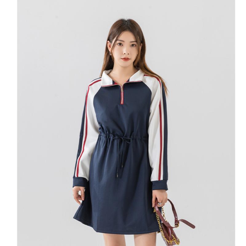 Fritidskjoler for kvinner 2023 Høstmote Enkel temperament Lange skjørt Midje Fransk Y2k glidelås A-linje Kjole Elegant og elegant