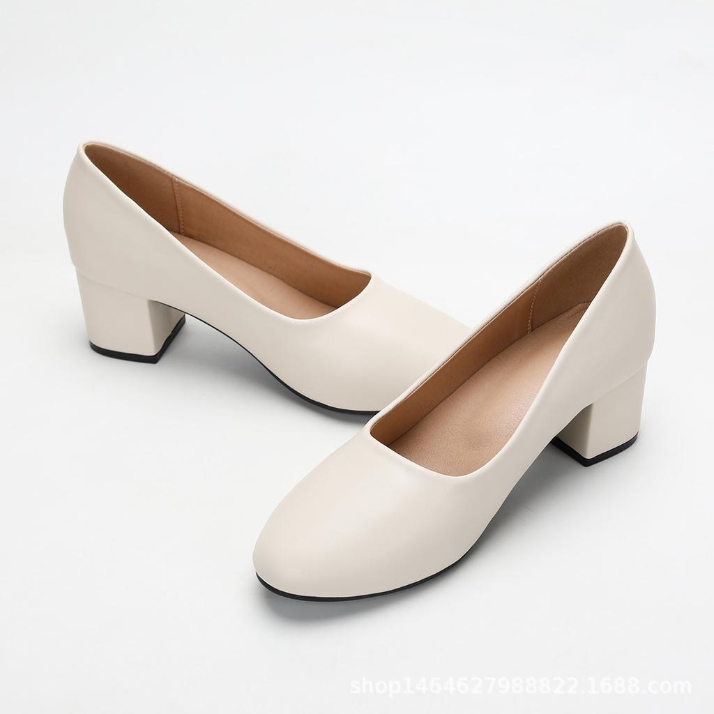 Damen neue weiche Leder Arbeitsschuhe, weiche Sohlen sind bequem und ermüden nicht, vielseitige Füße, einfache äußere hohe Absätze