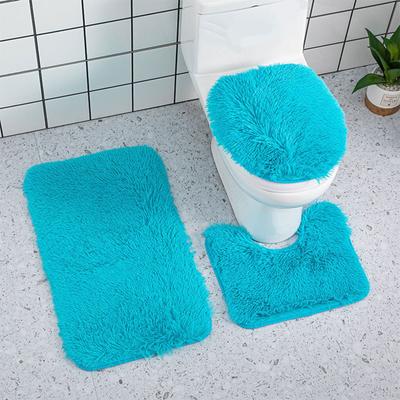 Bathroom Decorative Rug Set Of 3, Chenille Plush Large Rug, Rug And Toilet Seat Cover With Non-Slip Rubber Backing