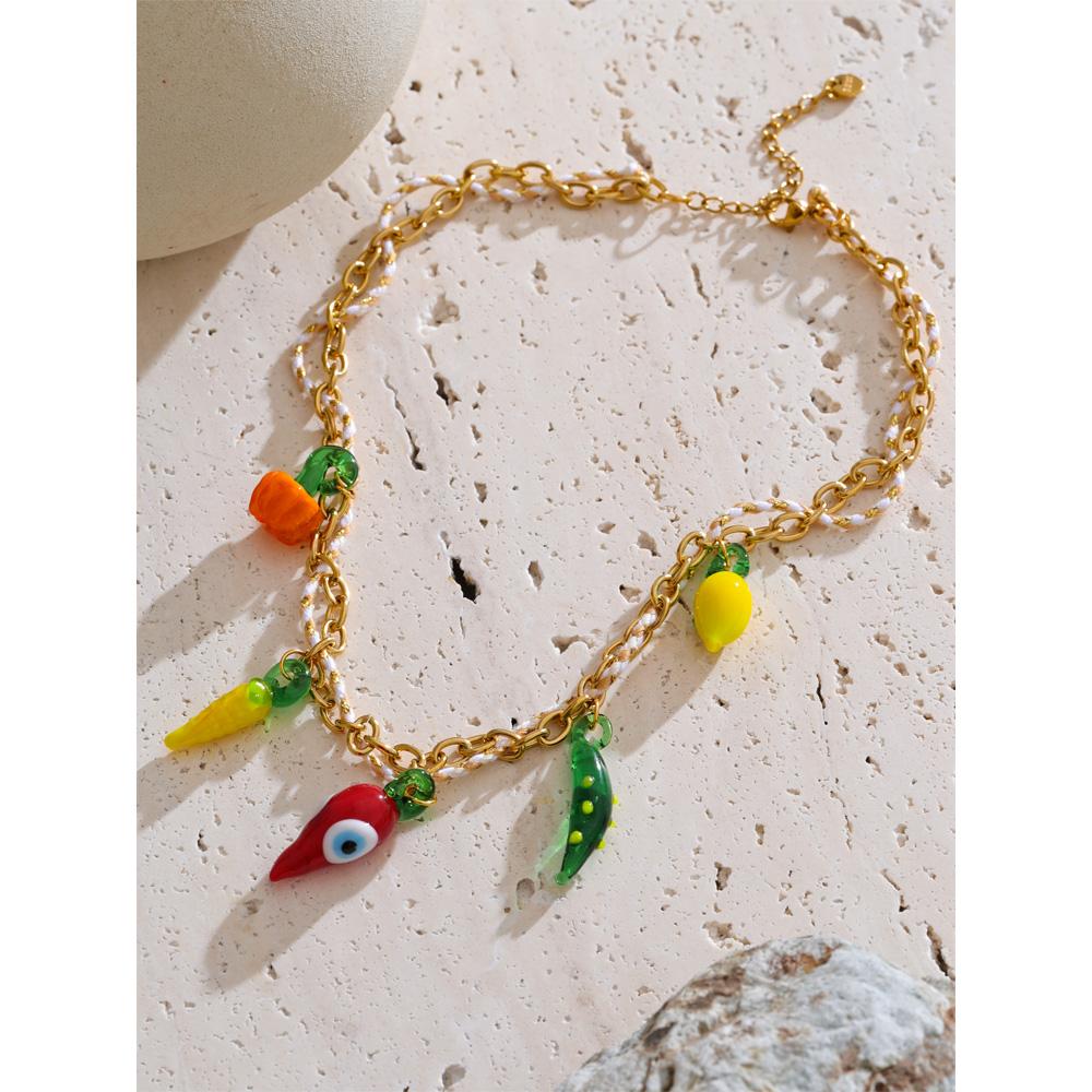 Eetit Popular Rope Braided Pumpkin Lemon Chilli Charm Necklace Pendant Stain Less Metal Creative Exclusive Jewellery Gift