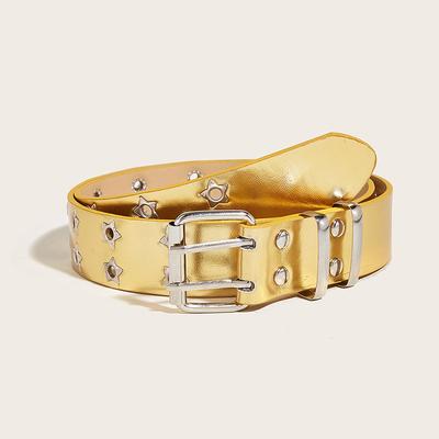 Punk Style Star Double-Breasted Belt Waist Strap Hollow Out Leather Jeans Decor