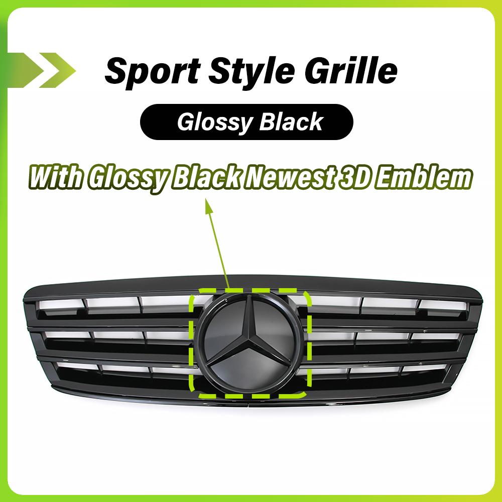 Glänzende Schwarze Sport-Style Rennkühlergrill Mit 3D ABS Stern Emblem Logo Für Mercedes Benz C-Klasse W203 2001-2007 C200 C280 C320 C350 c6
