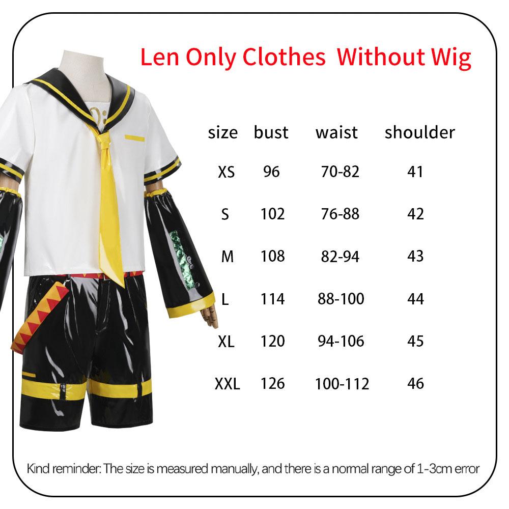 

V Singer Len Rin Cosplay Costume Wig Set Men Women Cosplay Patent Leather Uniform Party Comic Con Outfits XS