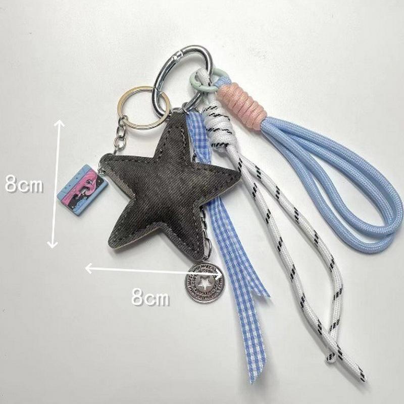 1 Piece Bag Hanging Decoration Pendant Leather Five-Pointed Star Braided Rope Keychain Star Key Holder