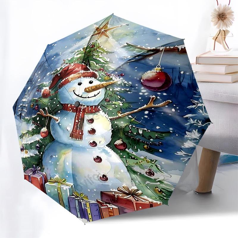

1pc Snowman Christmas Tree with Presents Automatic Opening Umbrella with Foldable Design, 8-Iron Frame, Perfect Holiday Gift for Fans, Travelers, and