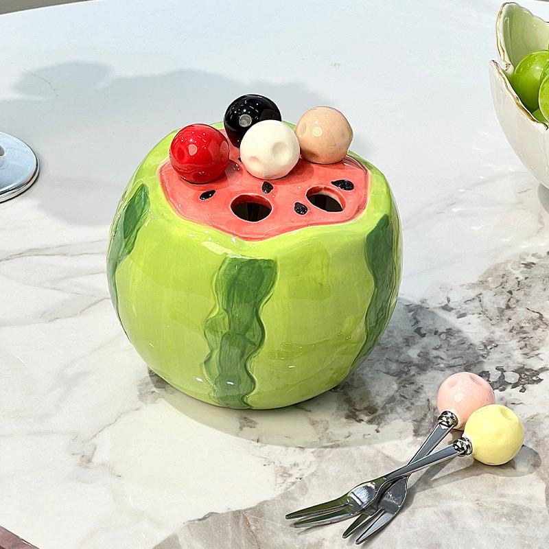 Watermelon Fruit Storage Container With Six Stainless Steel Forks For Children Gift