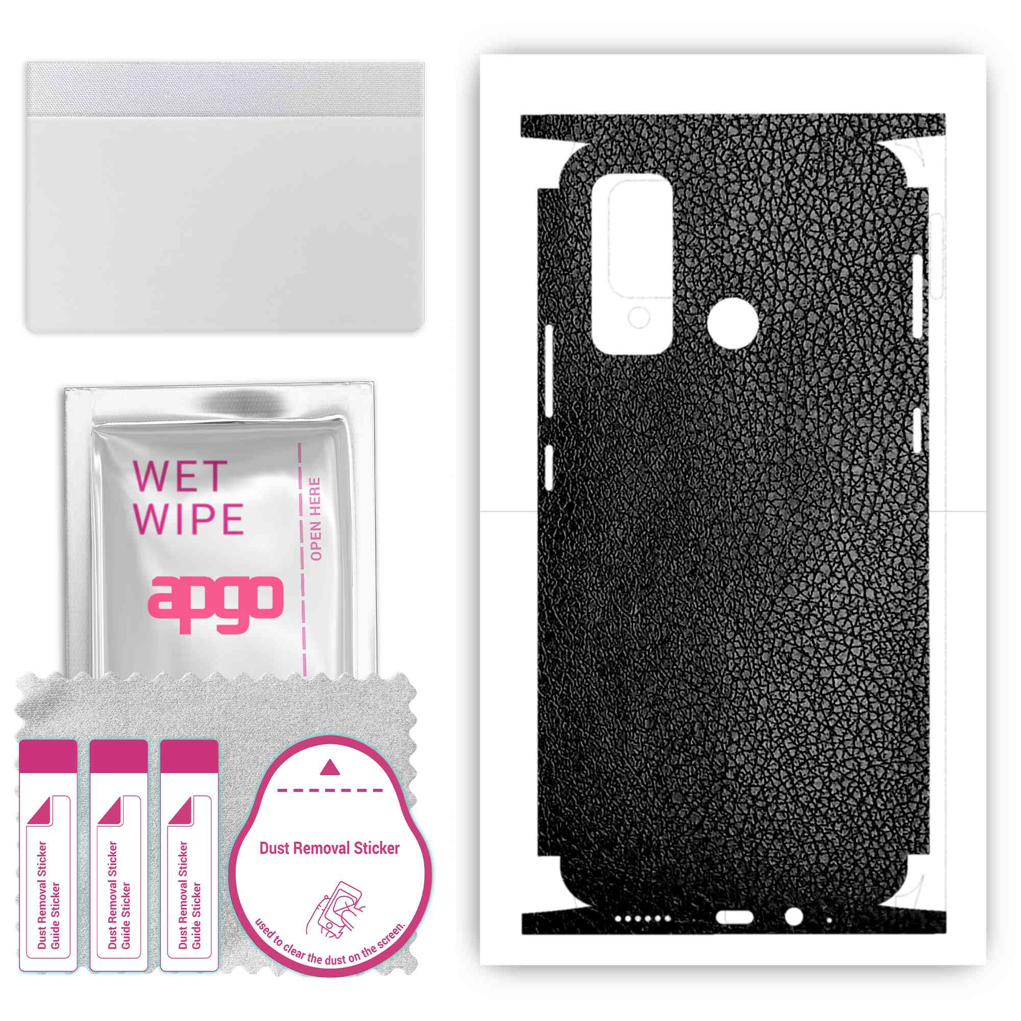 

apgo Protective Skin Sticker for the back+sides compatible with Tecno Pouvoir 4, Full Wrap Film, Foil, Vinyl - Pattern Black Leather