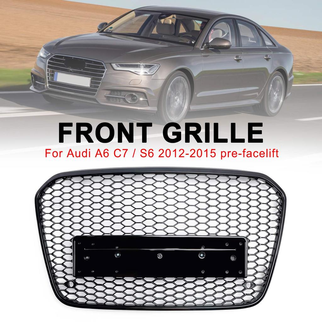 RS6 Style Honeycomb Front Bumper Grille Grill Fit A6 C7 S6 2012-2015