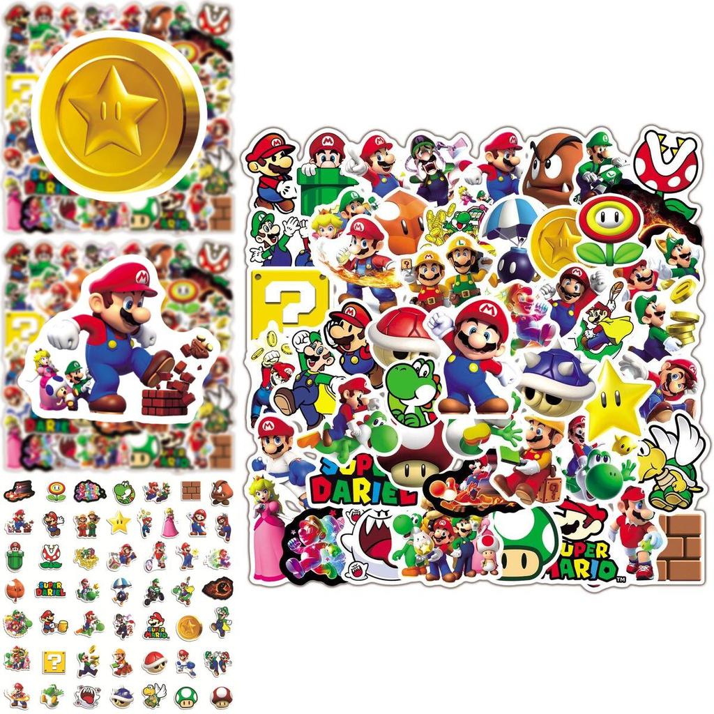 50pcs Super Mario Waterproof Adhesive Sticker For Skateboard/luggage/trolley/fridge Decor