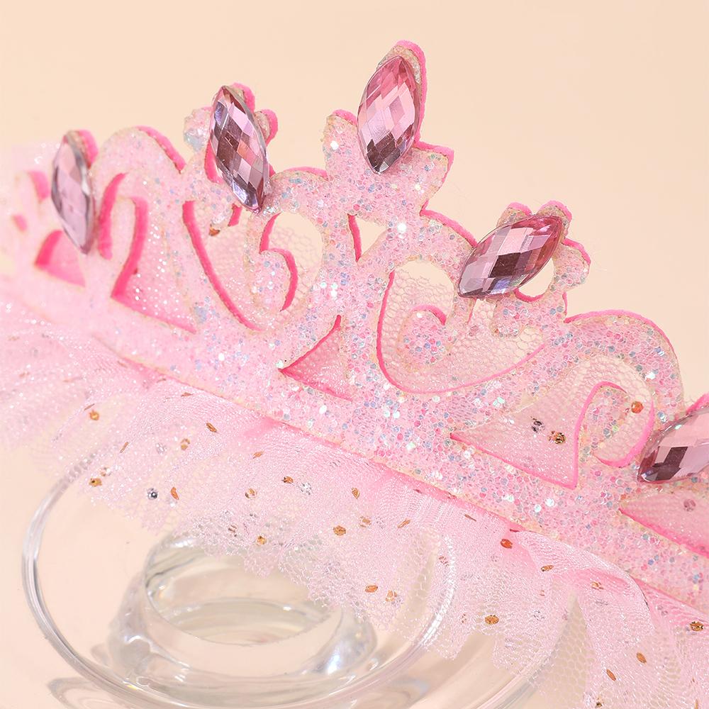 Cute Girls Glitter Princess Tiara Headband with Lace Tulle Rhinestone Crown Hair Hoop Kids Birthday Party Gift Hair Acces