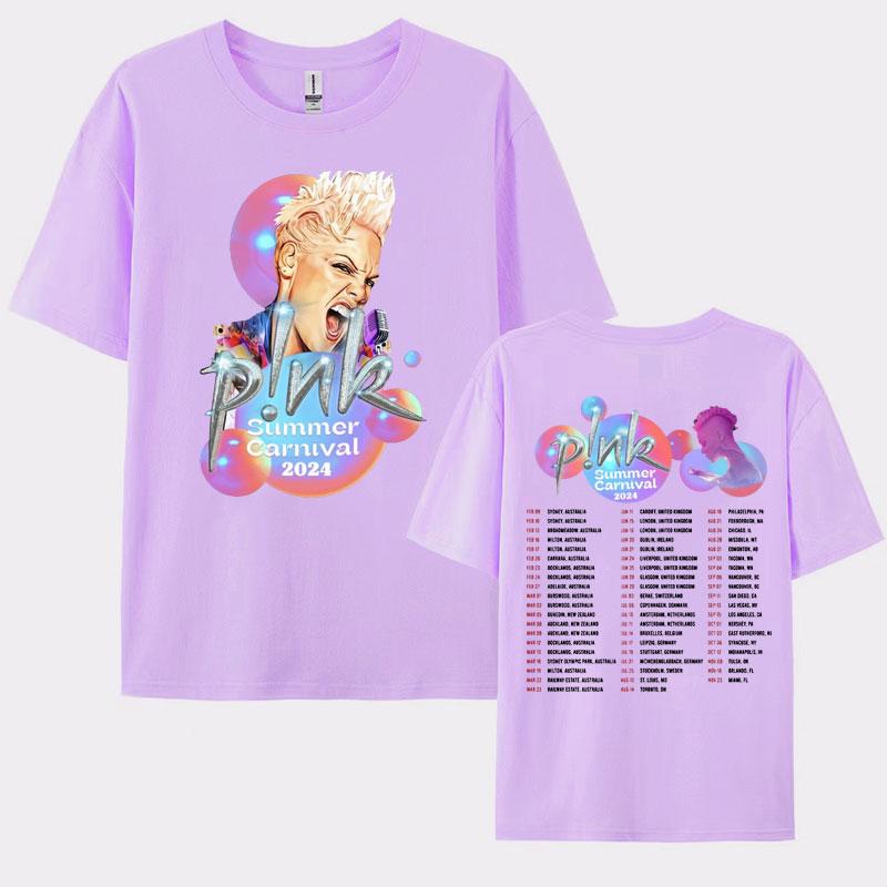 Cantante P NK Rosa Tour Carnevale Estivo 2024 Maglietta Concerto Abbigliamento Donna Moda Retro Punk Hip Hop T-shirt Uomo Streetwear
