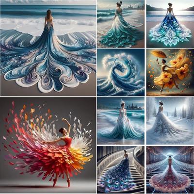 40x40cm 5D DIY Diamond Painting Kit Seaside Girl Full Square&Round Diamond Mosaic Embroidery Cross Stitch Home Decor