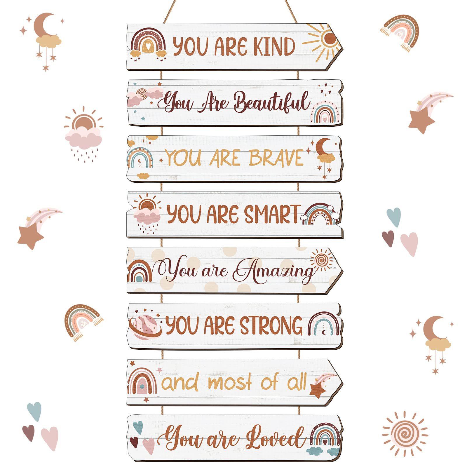 

Teen Girl Bedroom Wooden Listing Inspirational Positive Wall Decoration Princess Butterfly Rainbow House (as the picture,28*50*0.5CM)