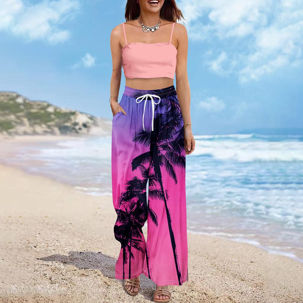 Dames zomer boho palazzo broek met hoge taille, wijde pijpen en bloemenprint, casual broek met zakken