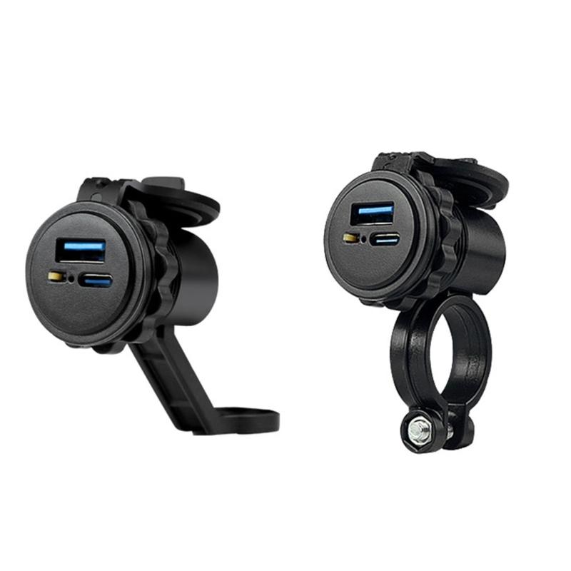Motorcycle Charger USB Type-C PD 18W Fast Charging Power Socket Double Port Charge Adapter for Phones & Tablets
