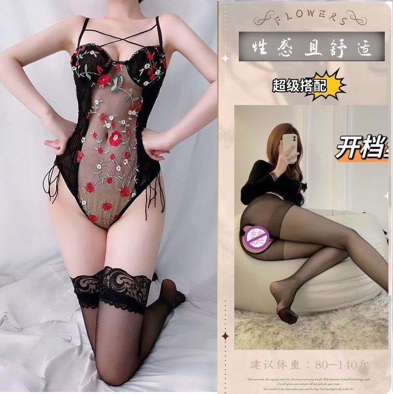 Cross-border sexy sex underwear women's mesh embroidery perspective sex fun pure passion set pajamas underwear