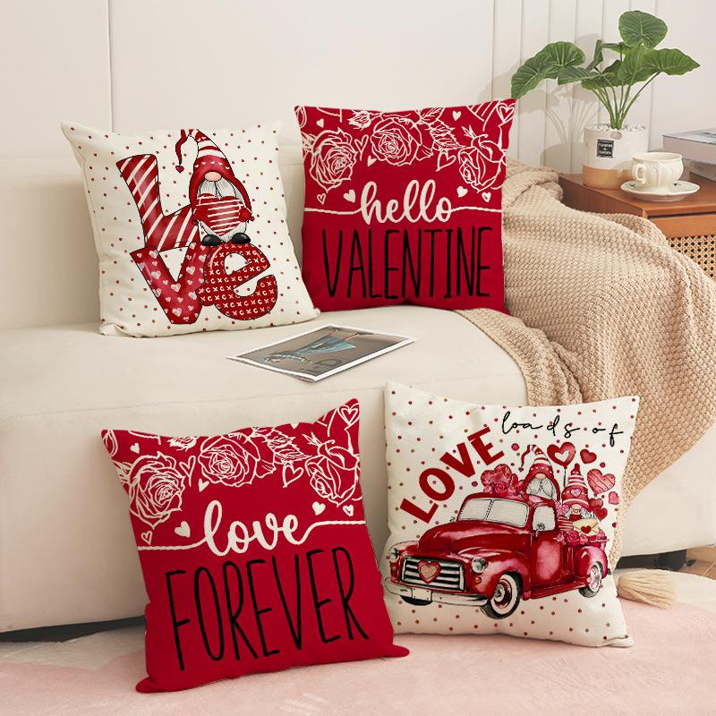 Valentine's Day Pillow, Simple and Versatile Combination Set, Pillow Cover, Red LOVE Letter Printed Sofa Pillow