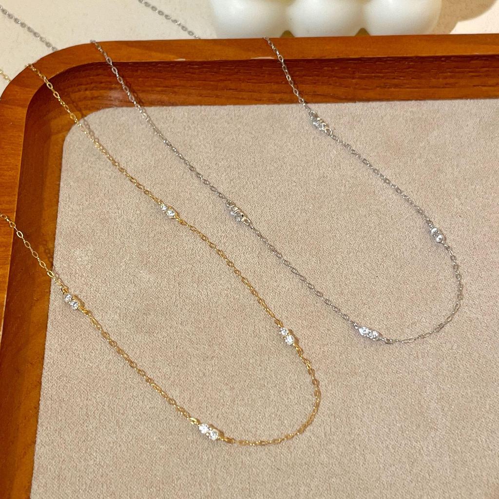 18K Gold Plated S925 Sterling Silver Teardrop Zircon Necklace for Women, Minimalist Clavicle Chain