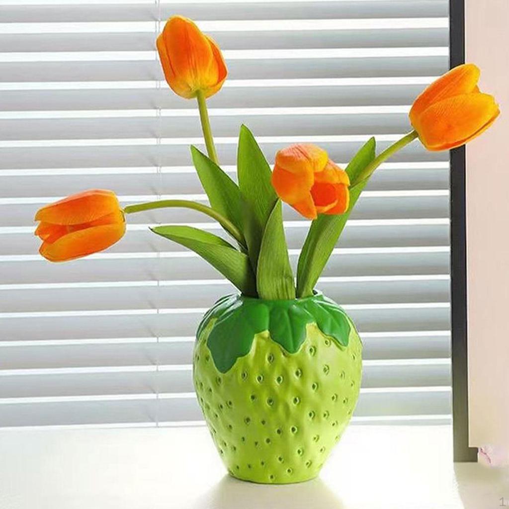 Strawberry Decorative Container with Green Leaves Planter for Wedding Centerpiece