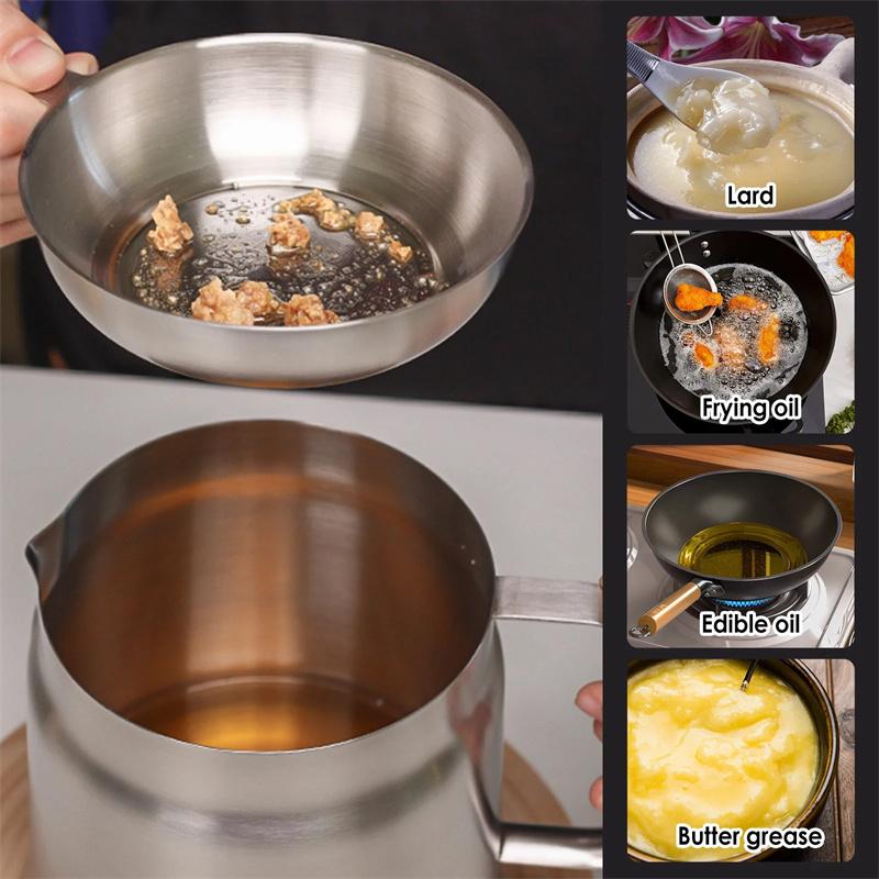 Oil Strainer Pot 304 Stainless Steel Oil Filter Large Capacity Ergonomic Handle Grease Container With Strainer Oil Storage Can