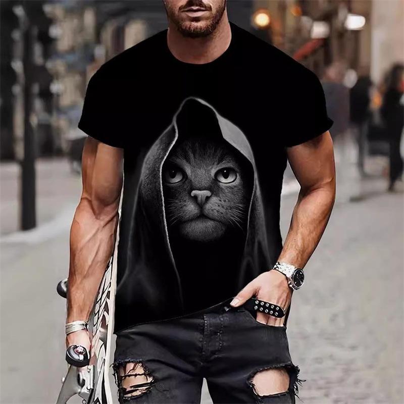 Summer Round Neck 3D Funny Animal Print Top Fashionable Casual Hip Hop Short Sleeved Men's T-shirts