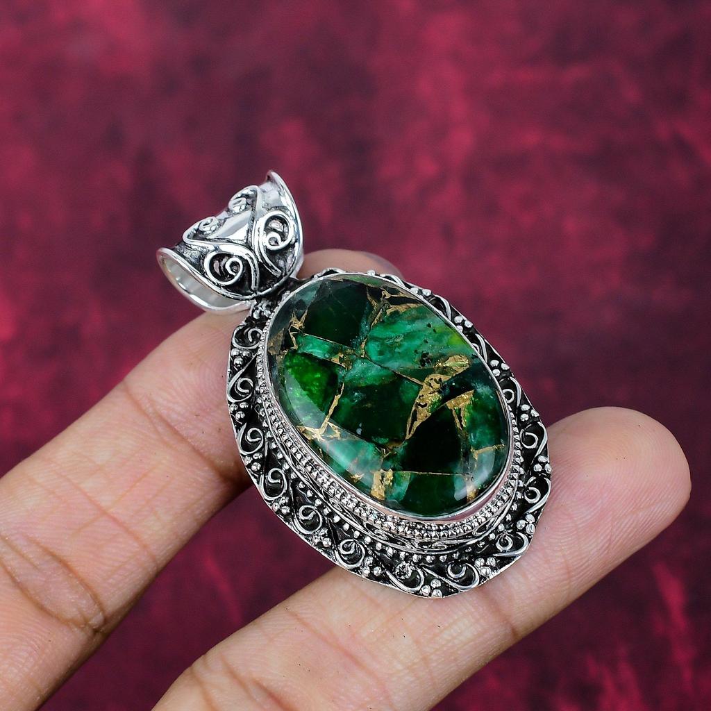 Grün Türkis Kupfer Handgefertigter Edelsteinschmuck, 925 massiv Sterlingsilber Anhänger Wunderschöner Schmuck, Für Thanksgiving