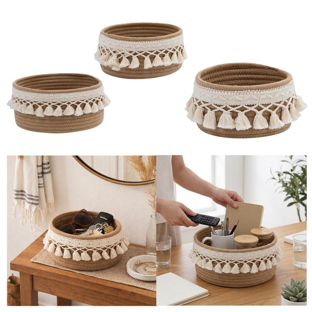 Cesto portaoggetti decorativo intrecciato a mano Organizer in corda di cotone per soggiorno, camera da letto, scrivania, accessori per la casa
