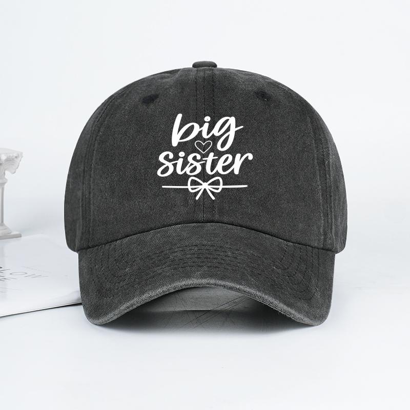 "Big Sister" Print Washed Baseball Cap Adjustable Unisex Cute Sibling Gift Hat