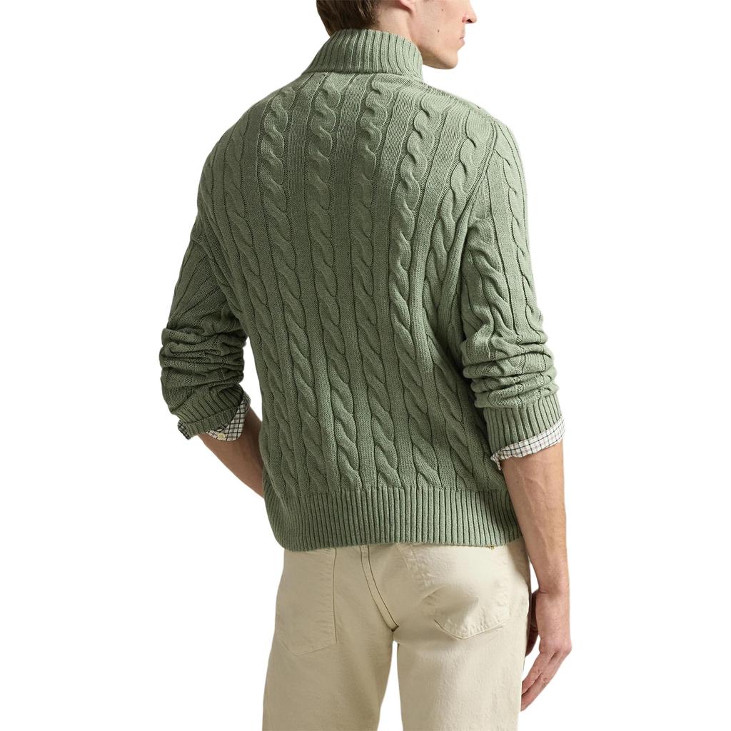 Polo Ralph Lauren FW25 Pony Embroidered Cable Knit Cotton High Neck Quarter Zip Pullover Sweater Standard Fit Men sweater Fern-Green 710810841-509