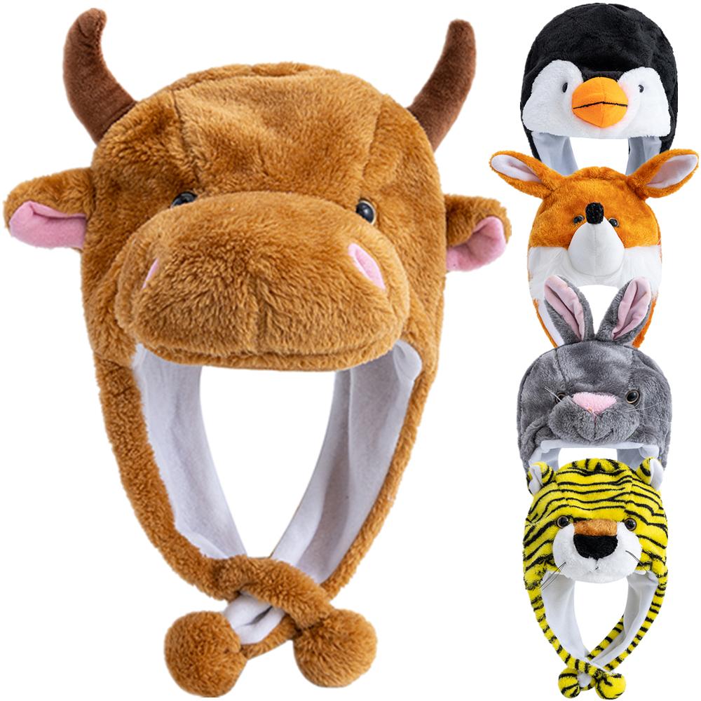 Unisex Funny Bulls Head 3D Animal Style Decorative Hat Winter Cap For Men Women Plush Fur Lovely Family Hat