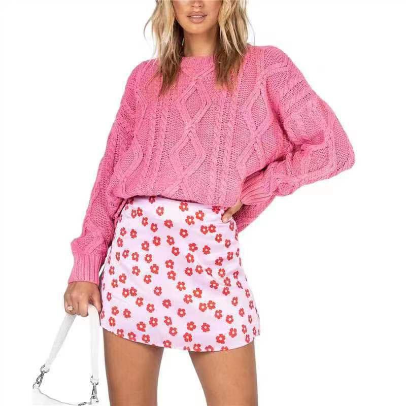Women's Fashionable Comfortable Diamond Knit Crew Neck Sweater