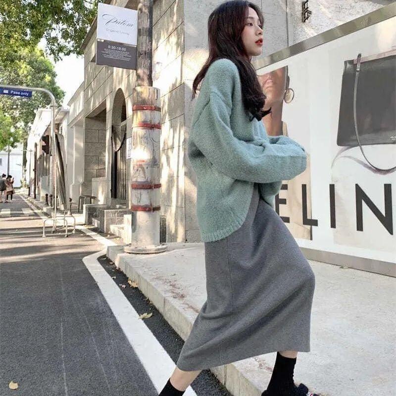 

Женская вязаная миди-юбка длиной 80 см в корейском стиле, осенне-зимняя, с высокой посадкой, облегающая, стильная юбка-бодикон без разреза S