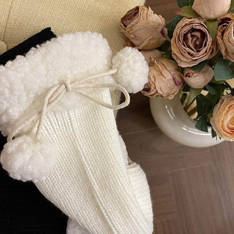Lolitas Leg Warmers for Women Girls White Ball Knitted Leg Sleeves Winter Warm Ankle Heap Socks JK Uniform Foot Cover