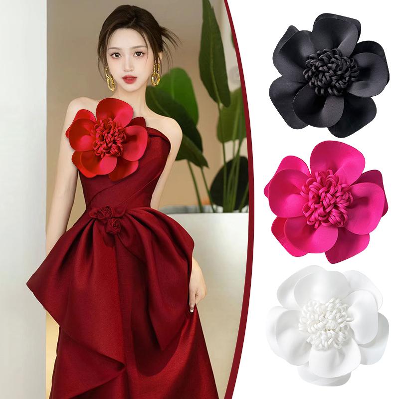 Large 3D Flower Brooch for Women Wedding Bridal Corsage Pin Flower Jewelry Dress Blazer Jacket Accessory Handmade Applique New