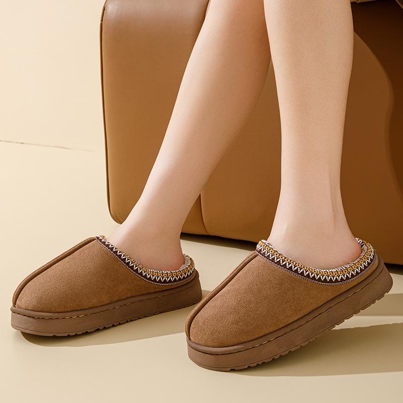 New autumn and winter Baotou ethnic style fashion cotton drag couple warm rubber thick-soled cotton slippers