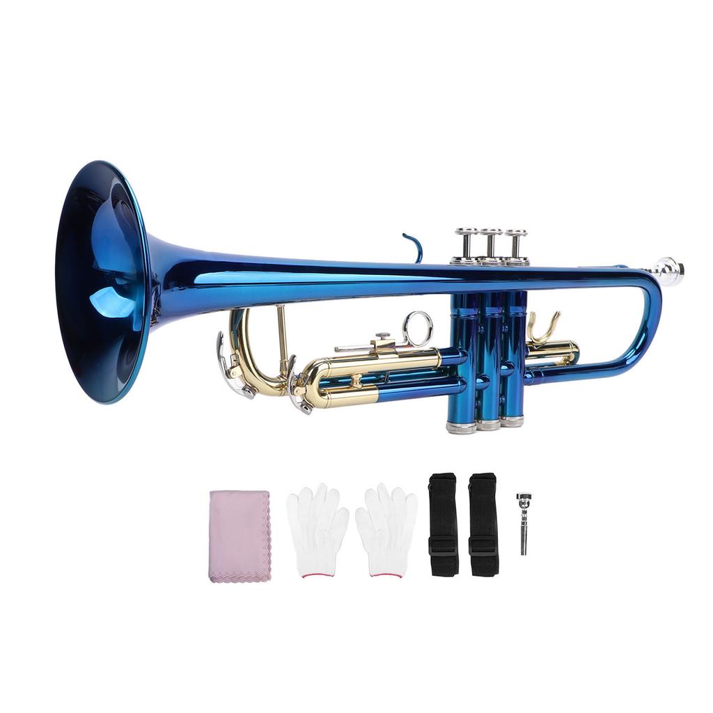 Bb Standard Trumpet Blue Color Copper Gold Keys Beginner Trumpet for Performance and Practice