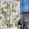 Vintage Botanical & Bird Shower Curtain - Hand-Drawn Style with Lush Green Foliage, Pink Flowers & Birds, Antique Design for B