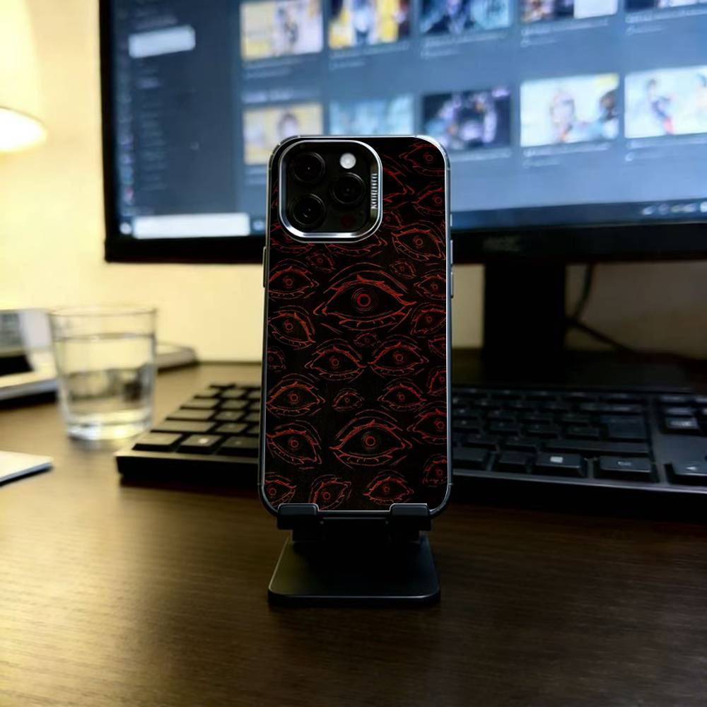 Spooky Scary Red Eye Face Phone Case For iPhone 17,16,15,14,13,12,11 Plus,Pro Max,XS,Colorful Silver Black Cover