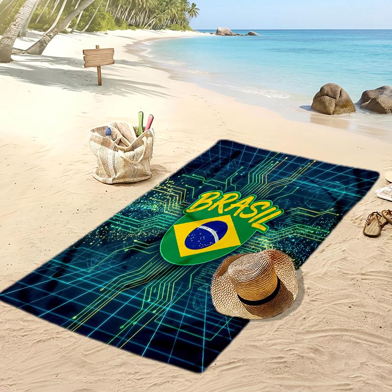 Brazil Football Print Beach Towel Quick Dry Super Absorbent Soft Bath Towel for Swimming Beach Travel Fan Souvenir Gift
