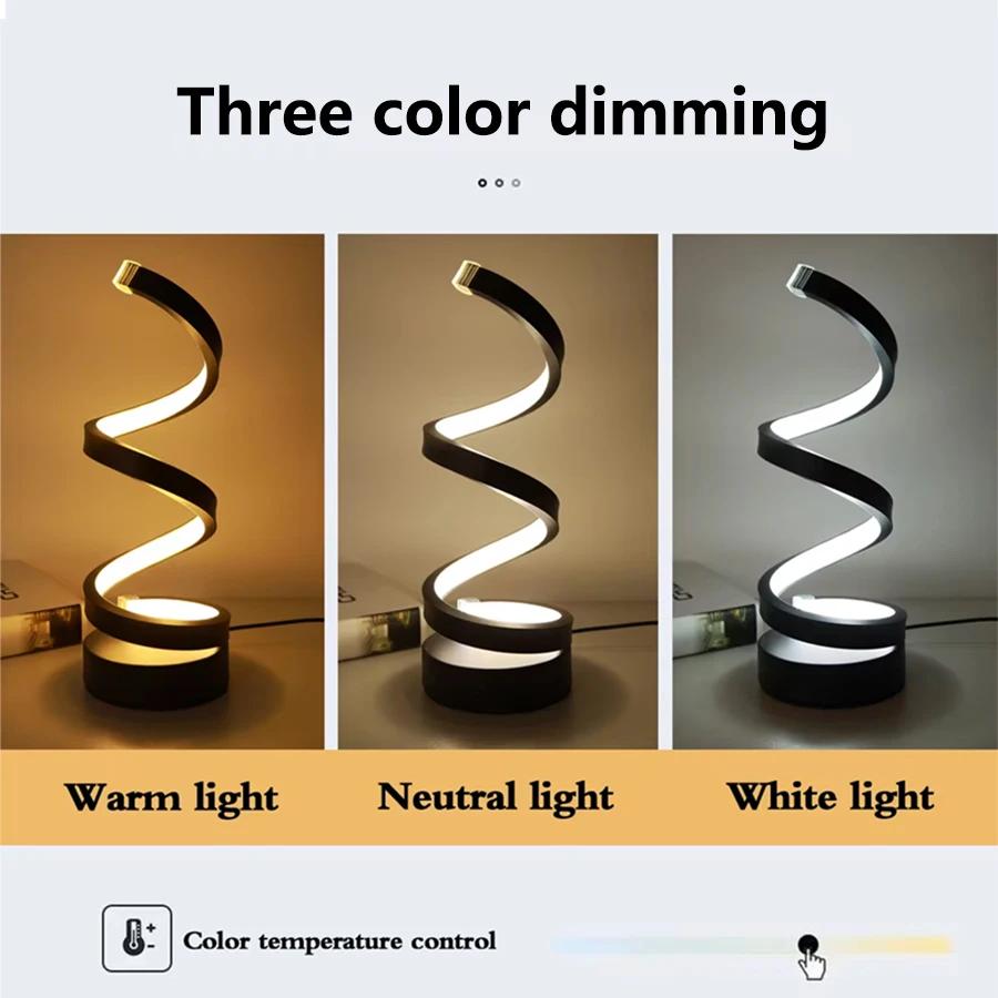 Minimalist Spiral LED Desk Lamp Reading Night Light Dimmable Table Lamp Bedside Lamps Home Office Bedroom Living Room Decoration