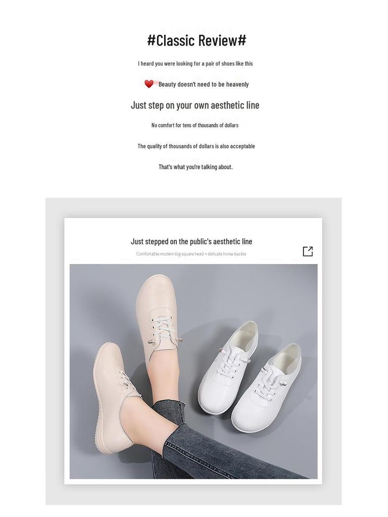 2025 Spring Women's Genuine Leather White Slip-on Sneakers - Soft Sole Casual Flats