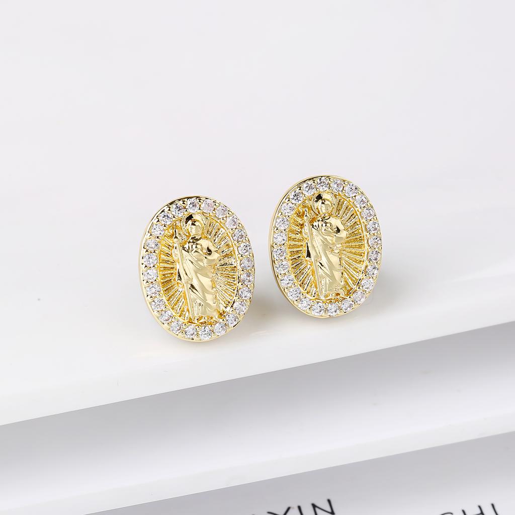 Gold-Color Religious Saint Jude Zirconia Women's Stud Earrings  For Women Virgin Mary Believer Ear Jewelry Daily Party Gifts