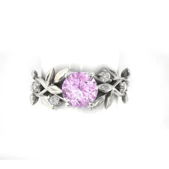 

European and American style light luxury olive leaf sea blue zircon women s ring 7&Silver Plated розовый
