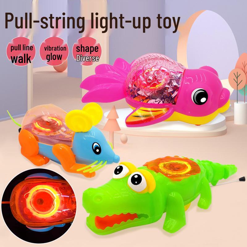 

Glow-in-the-Dark Pull-String Toys: Crocodile, Goldfish, Mouse for Kids and Pets