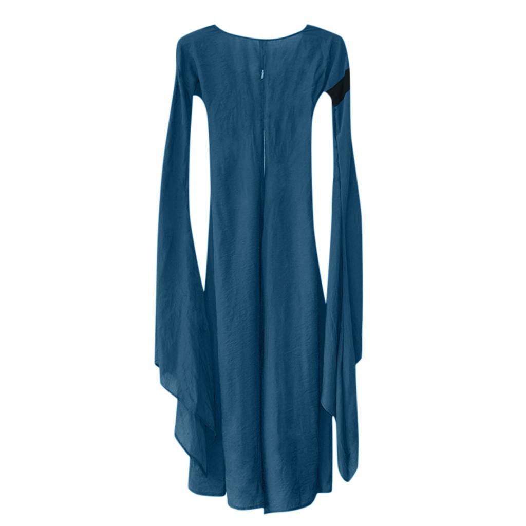Women Fall Winter  Gothic Retro Solid Long Sleeve Ball Gowns Maxi Dress