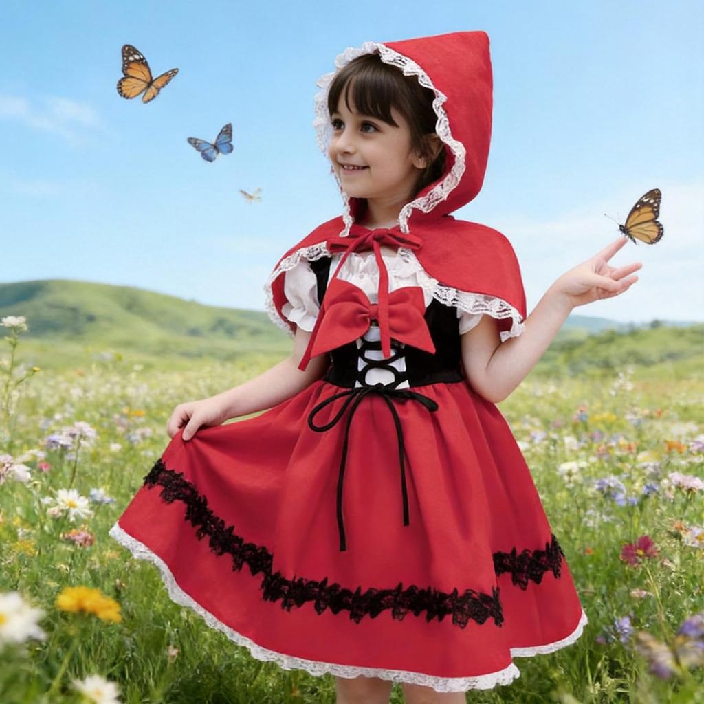 Moerstar Halloween Cosplay Costume for Girls, Red Riding Hood Fairytale Costume, Perfect for Events, School Festivals, Stage Performances, Christmas,