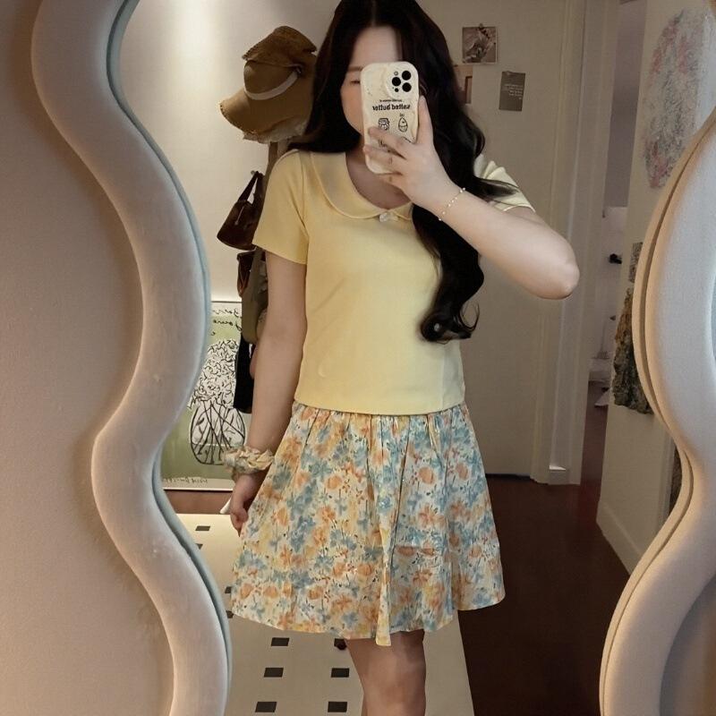 No Price Reduction #sweet Wind Short-sleeved T-shirt Women's Summer New Design Slim-fitting and Thin Top